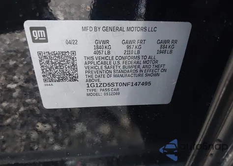 2022 Chevrolet Malibu Fwd Lt z USA, uszkodzony, nr VIN 1G1ZD5ST0NF147495